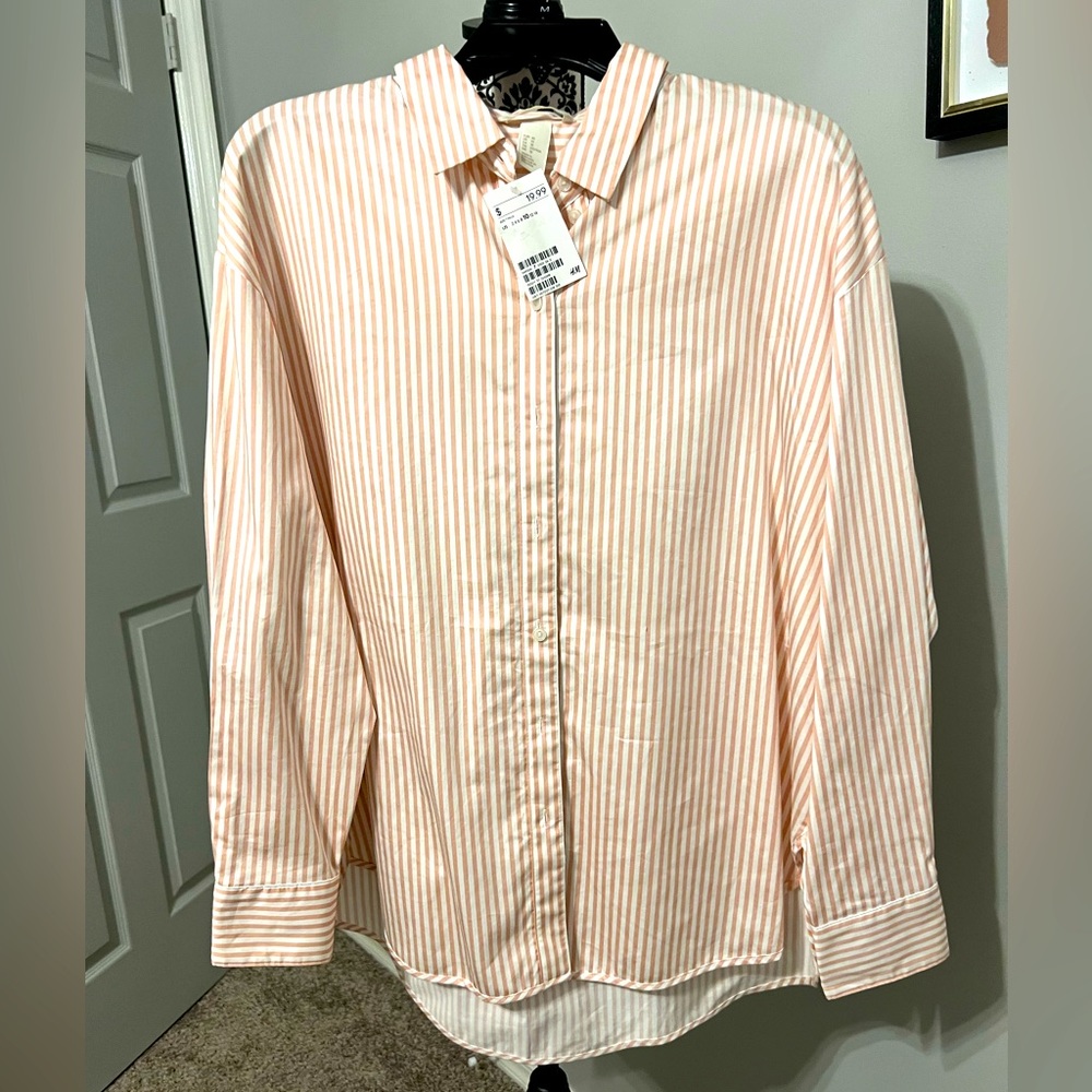 NWT- H&M Stripe Pink/White Long Sleeve Shirt.